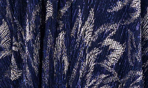 Betsy & Adam Metallic Floral A-line Gown In Navy/gunmetal