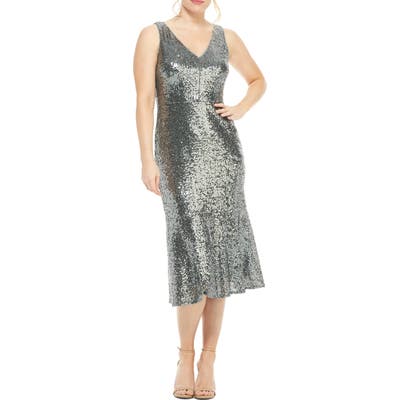 Maggy London Sequin Flounce Hem Cocktail Dress, Metallic