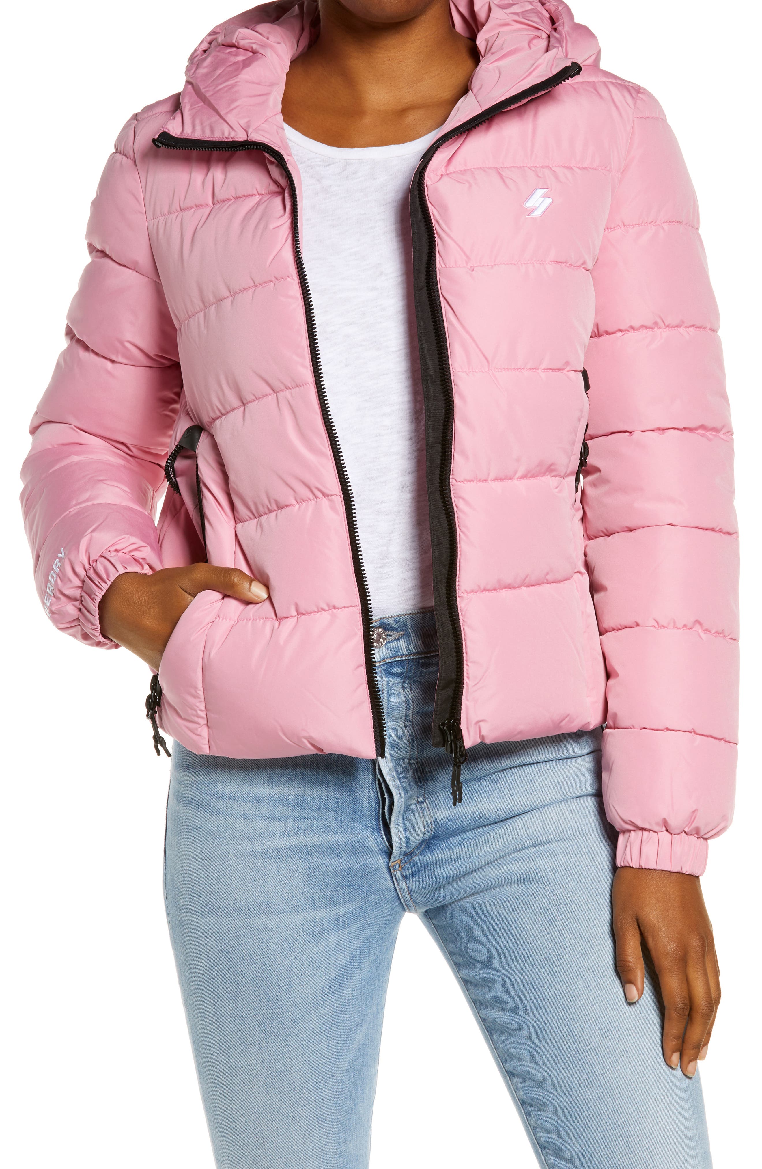 light pink puffer coat