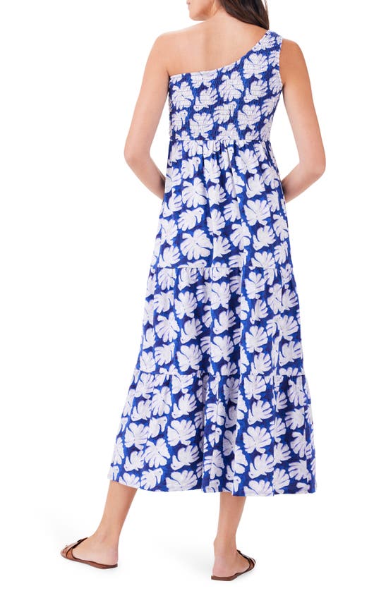 Nzt By Nic+zoe Shadow Palm One-shoulder Midi Dress In Blue Multi