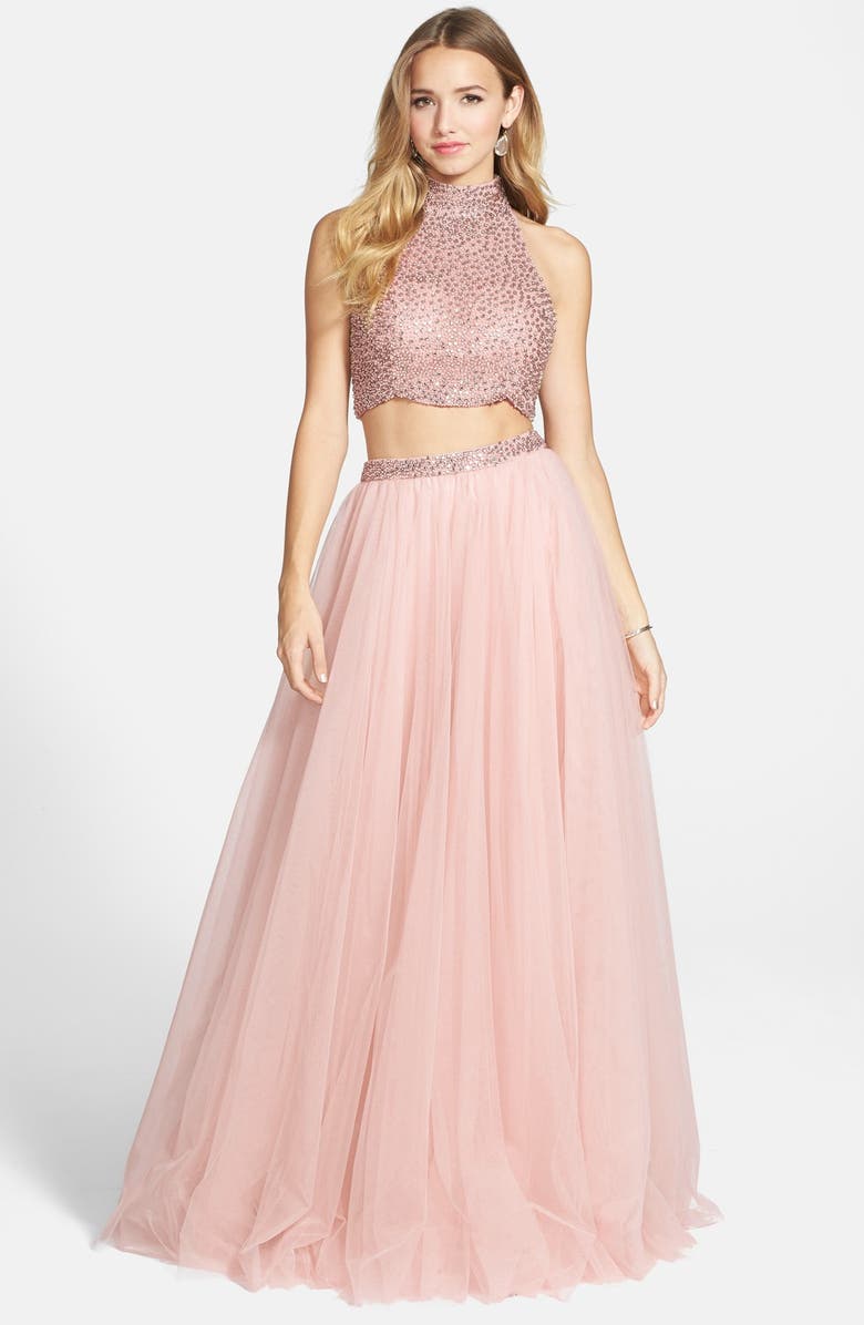 Sherri Hill Embellished Crop Tank & Chiffon Skirt | Nordstrom