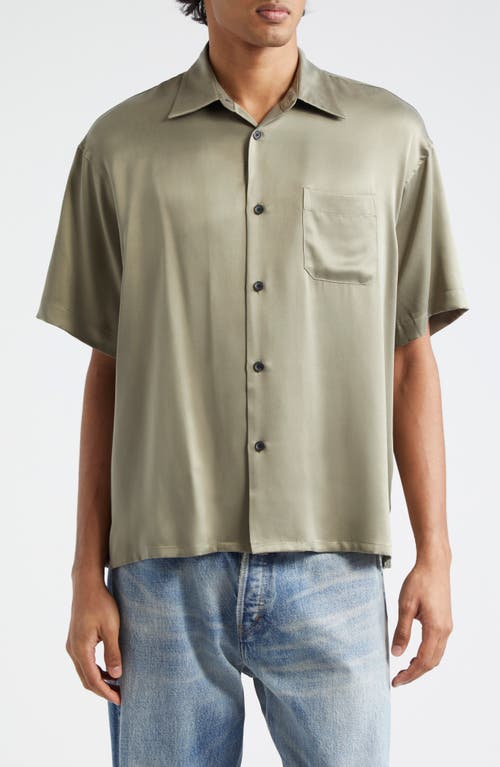 Shop John Elliott Oversize Short Sleeve Silk Button-up Shirt In Sage