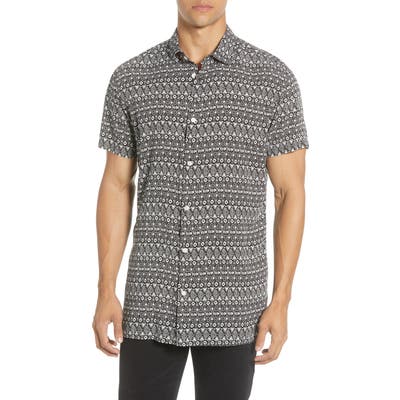 Selected Homme Vega Slim Fit Short Sleeve Button-Up Shirt, Black