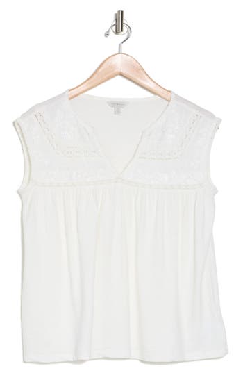 Shop Lucky Brand Lace Inset Top In Bright White