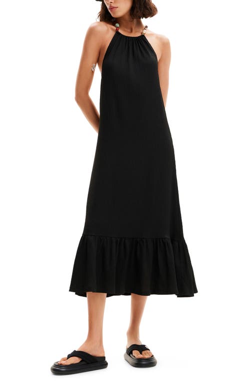 Desigual Beaded Strappy Midi Dress Black at Nordstrom,