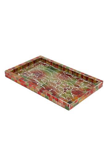 Tiramisu Decorative Mosaic Accent Tray In Red Multicolor