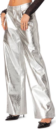 EDIKTED Kim Metallic Faux Leather Pants