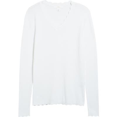 1901 Scallop Trim V-Neck Sweater, White