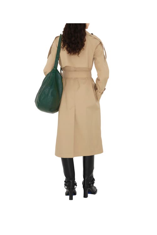 Burberry Long Gabardine Trench Coat In Flax