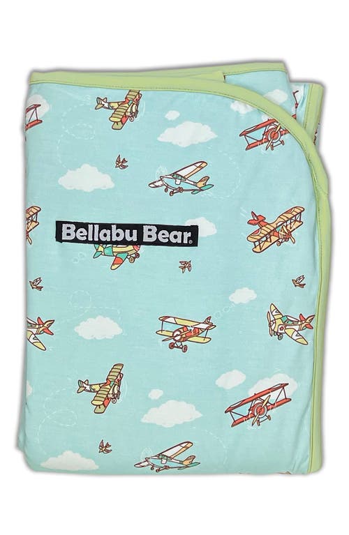 Bellabu Bear Kids' Vintage Airplane Print Reversible Blanket in Light Blue With Planes