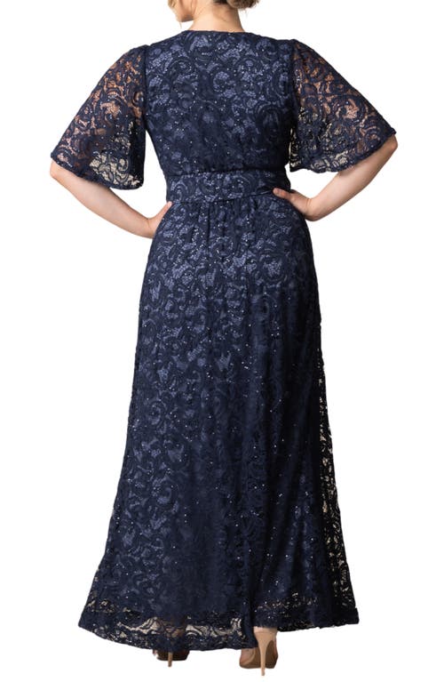 Kiyonna Luminous Sequin Lace A-line Gown In Nocturnal Navy