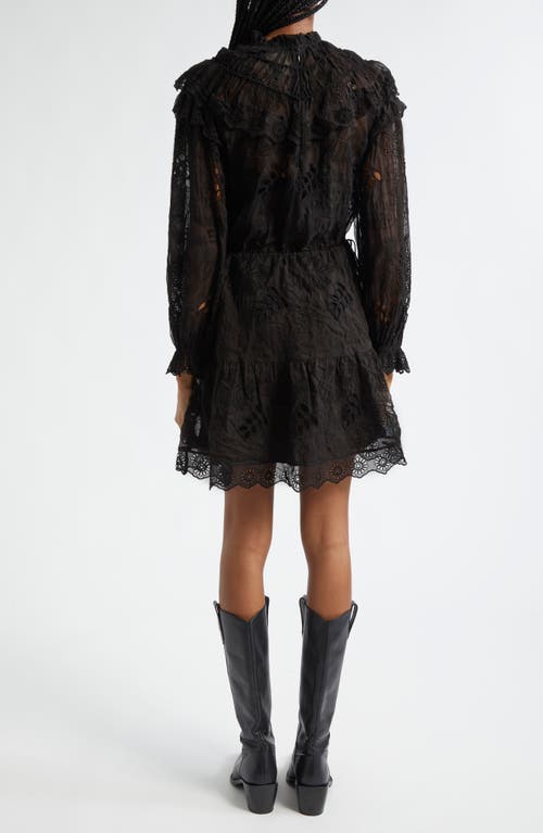 Shop Farm Rio Flower Long Sleeve Organza Minidress In Black