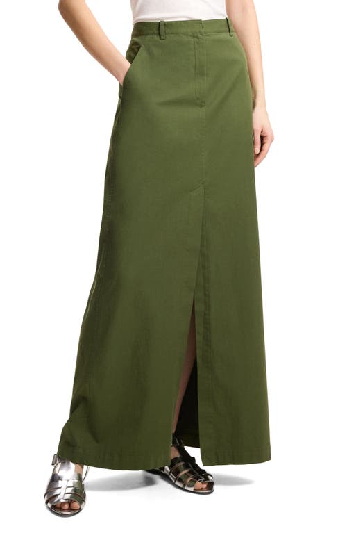 Shop Theory A-line Cotton Maxi Skirt In Dark Olive - F5j