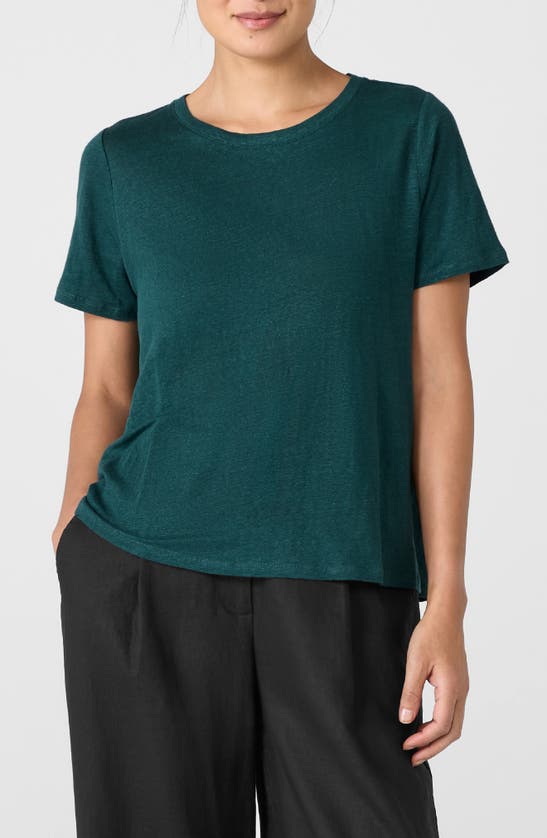 Eileen Fisher Organic Linen Crewneck T-shirt In Green