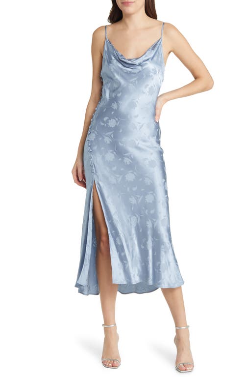 Lulus All About You Satin Midi Slipdress in Slate Blue Floral Jacquard
