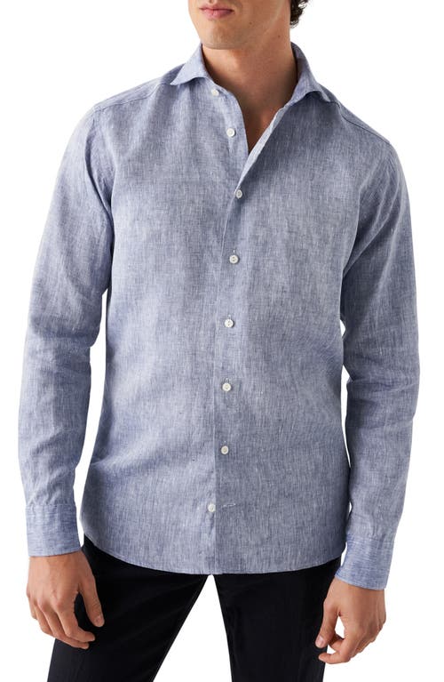 Eton Slim Fit Short Sleeve Linen Button-Up Shirt in Medium Blue