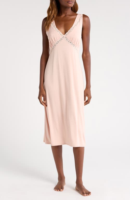 Natori Feathers Lace Trim Nightgown in Cameo Rose 