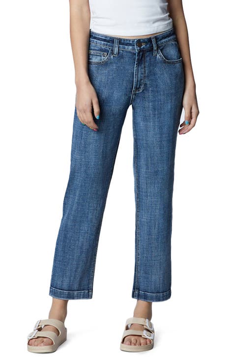 Clever High Waist Slim Straight Leg Jeans (Tide Blue Dark)