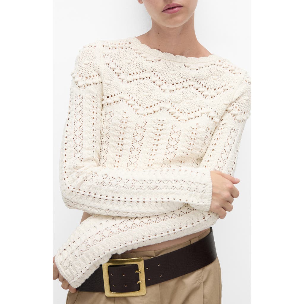 Mango Mixed Open Stitch Sweater In Off White