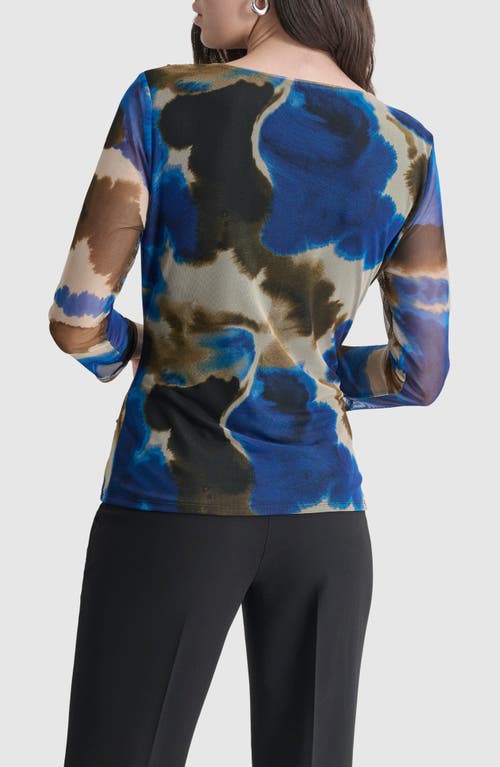 Shop Dkny Print Surplice Mesh Top In Ink Swirl