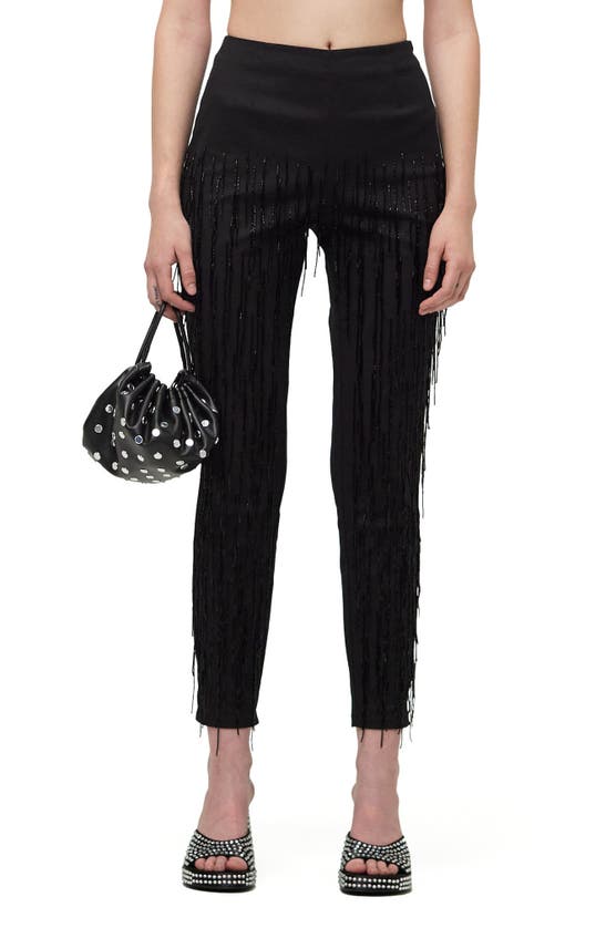 Simon Miller Cha Cha Fringe Crop High Waist Stretch Cotton Pants In Black