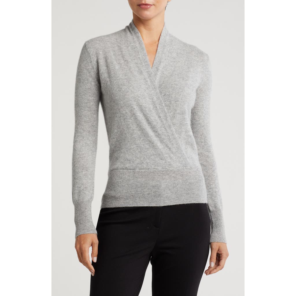 Sofia Cashmere Cashmere Faux Wrap Sweater In Grey