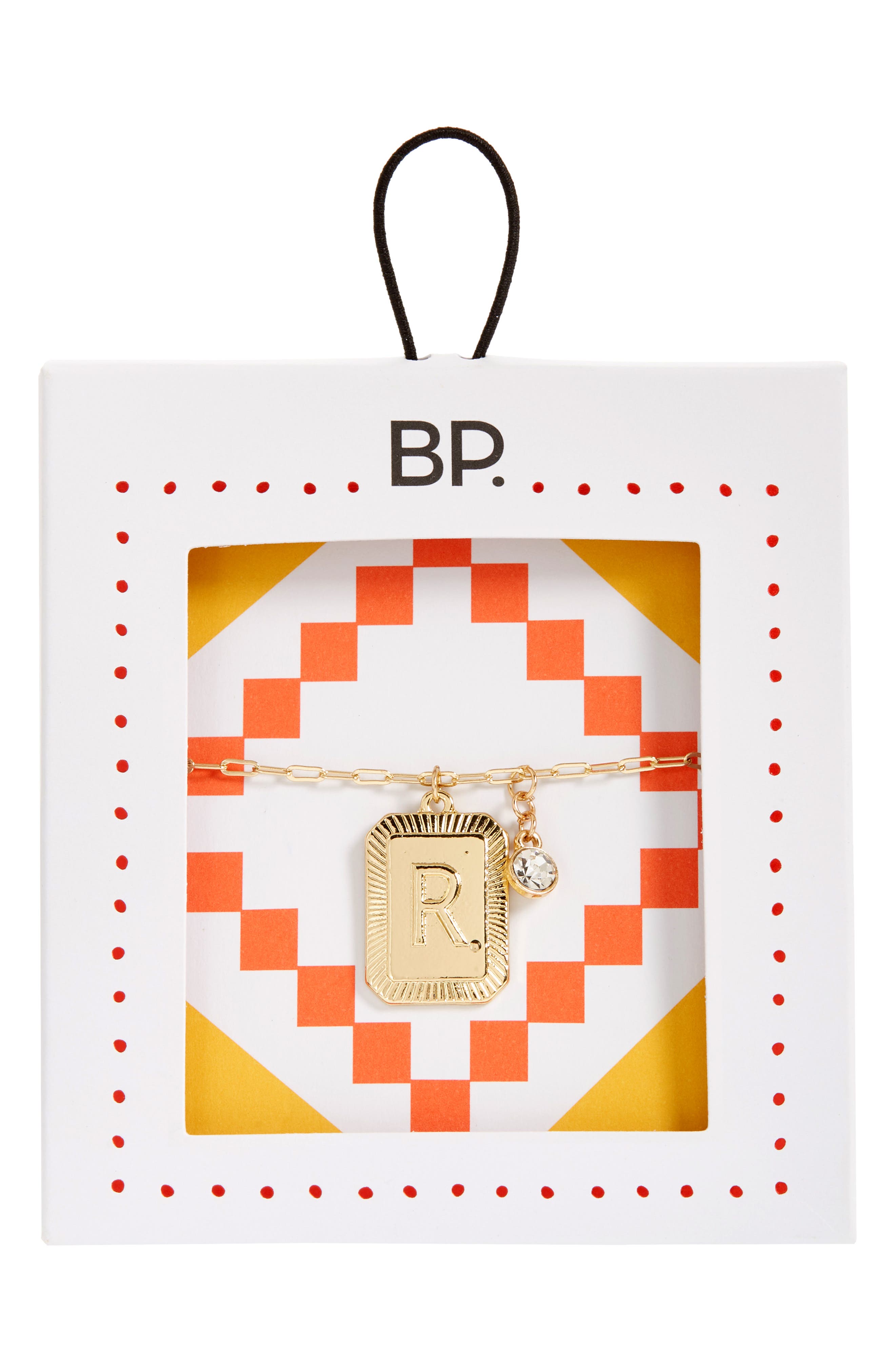 BP. Initial Plaque Pendant Necklace in R- Clear- Gold