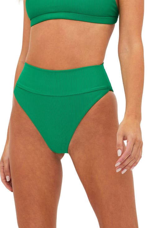 GREEN TILE Mid Waist Bikini Bottom - Green Tile