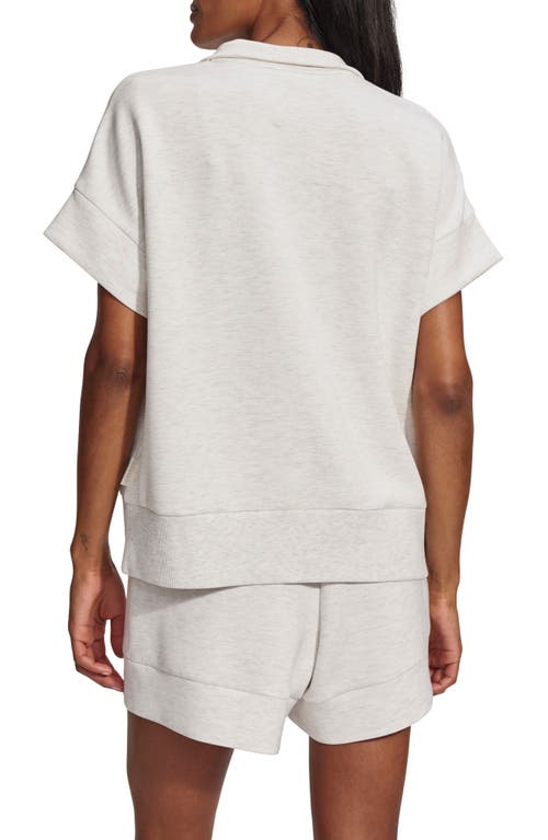 Varley Fulton Short-sleeve Half-zip Cropped Pullover Top In Ivory Marl