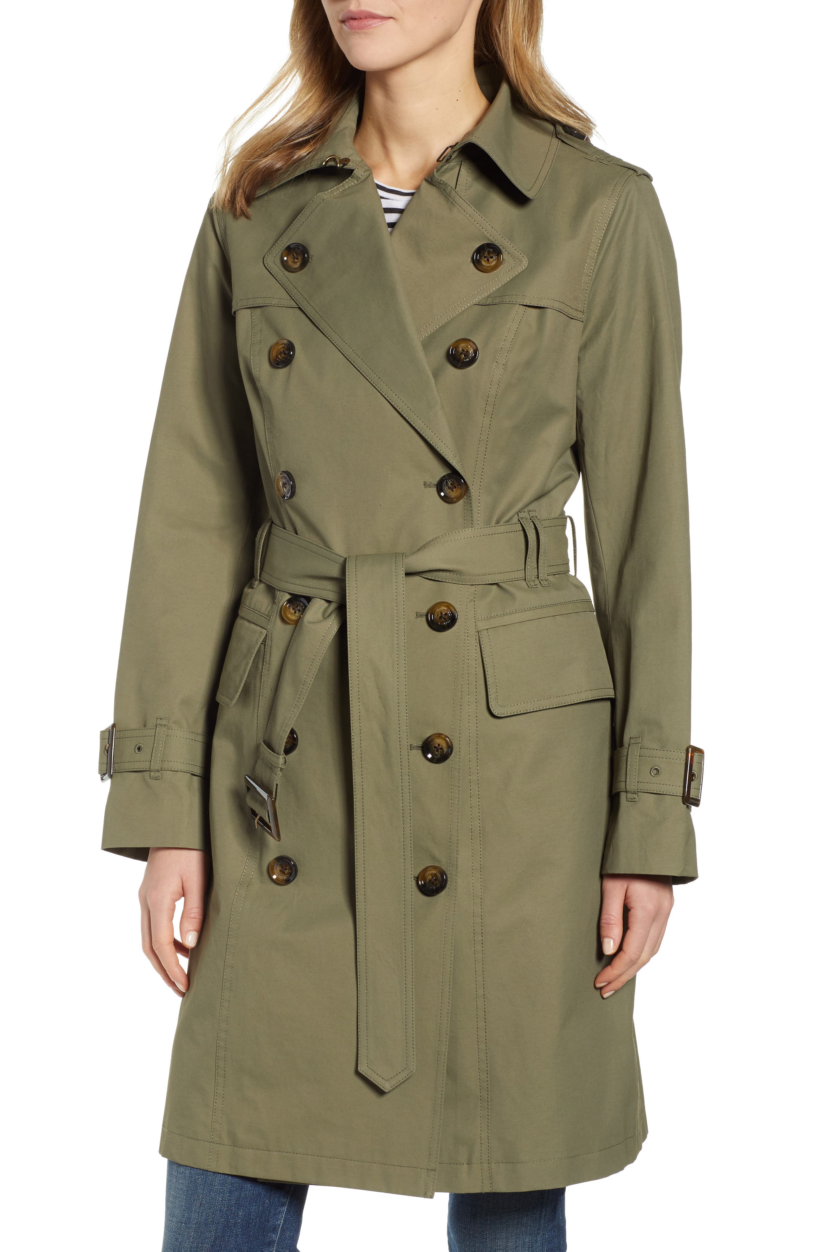 London Fog Water Repellent Trench Coat, Green