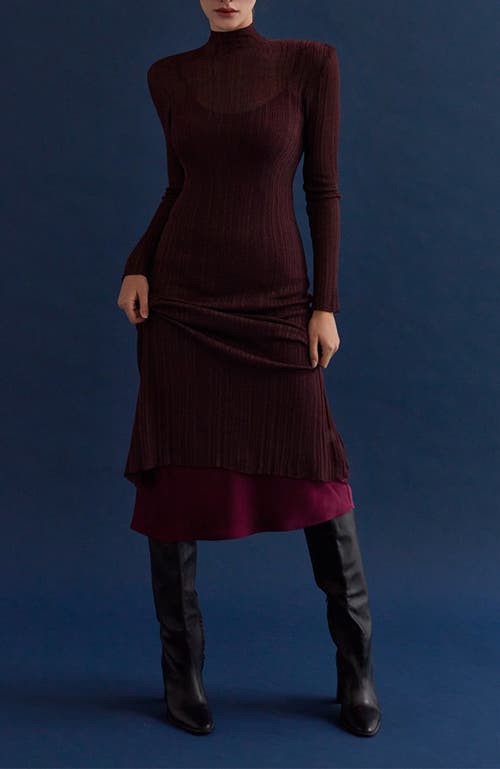 Crescent Sheer Lurex Maxi Dress In Cabernet