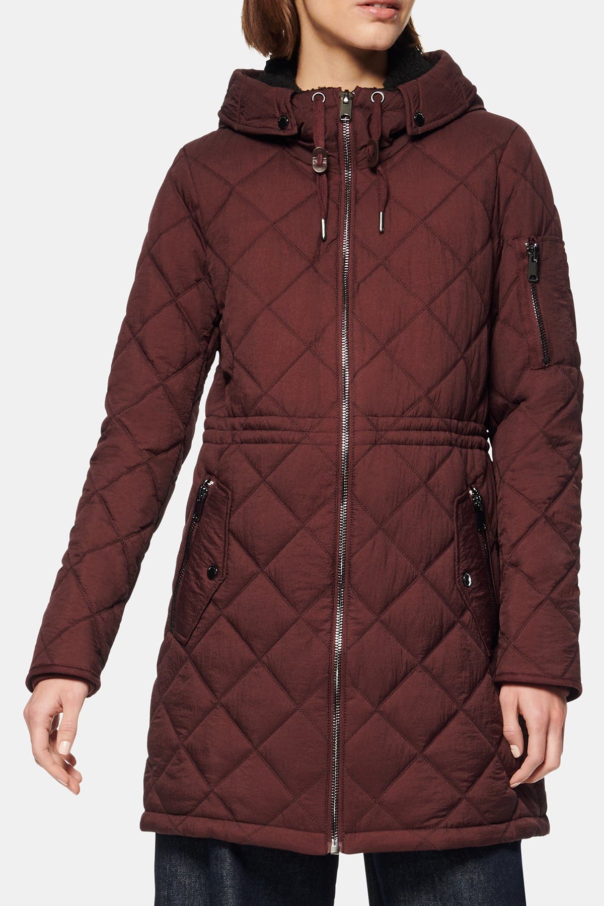 andrew marc conway removable faux fur hood quilted parka