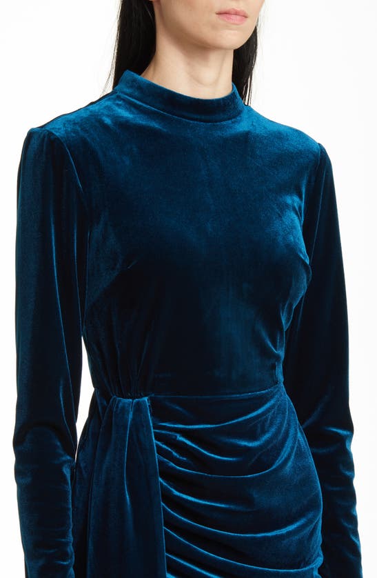 TAHARI ASL TAHARI ASL BEADED DRAPE LONG SLEEVE STRETCH VELVET SHEATH DRESS