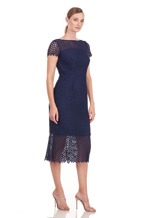 Kay Unger Tatum Floral Lace Midi Dress In Midnight