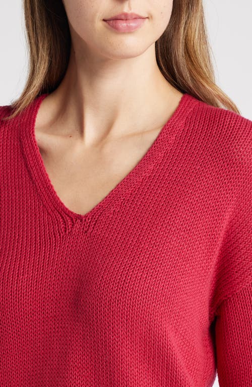 Shop Eileen Fisher V-neck Organic Cotton Pullover Sweater In Azalea