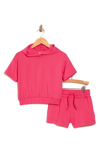 90 Degree By Reflex Kids' Short Sleeve Hoodie & Shorts Set In Pink