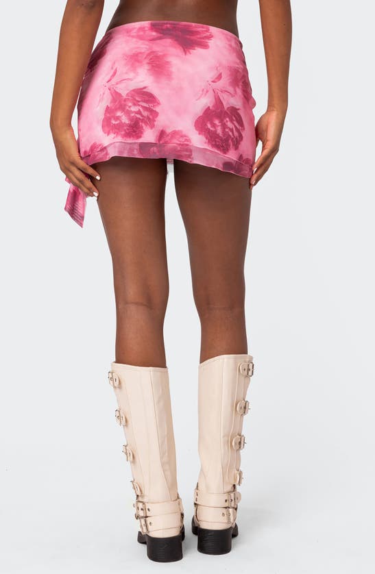 Shop Edikted Wanda Floral Ruffle Detail Mesh Miniskirt In Pink