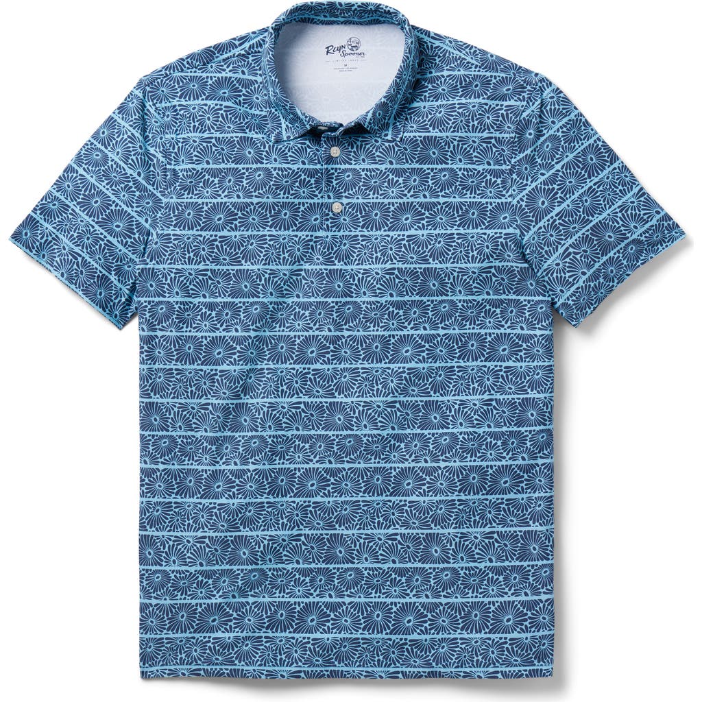 Reyn Spooner Halu'a Pua Floral Stripe Performance Polo In Blue