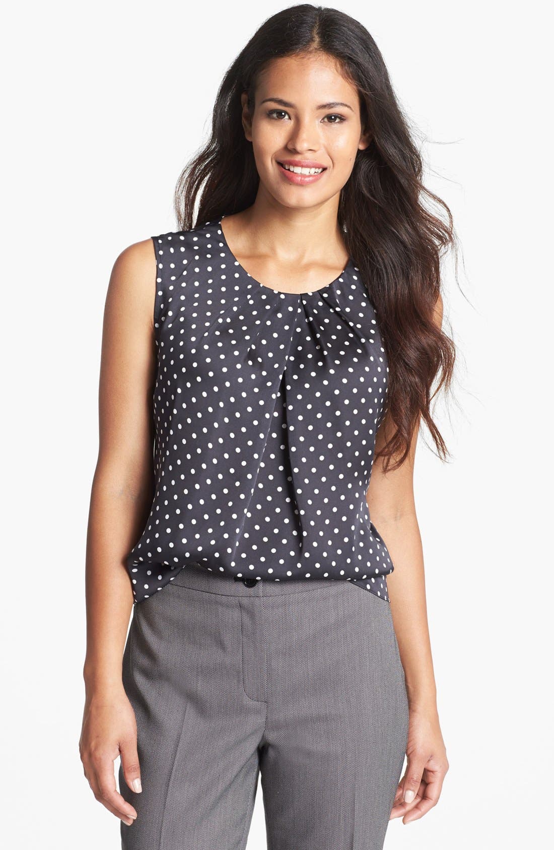 Jones New York 'Abby' Dotted Pleat Neck Blouse (Regular & Petite