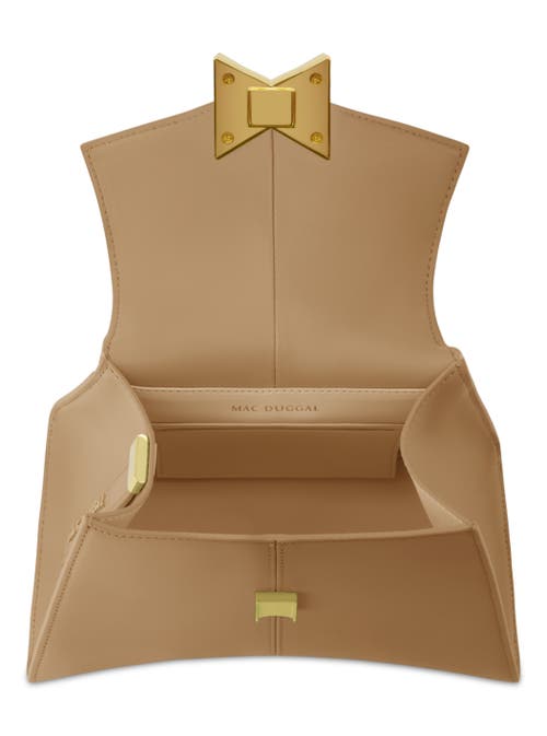 Mac Duggal Gold Hardware Detail Angular Top Handle Small Leather Handbag In Taupe