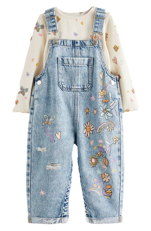 Shop Next Kids' Graphic Top & Denim Overalls Set In Ivory