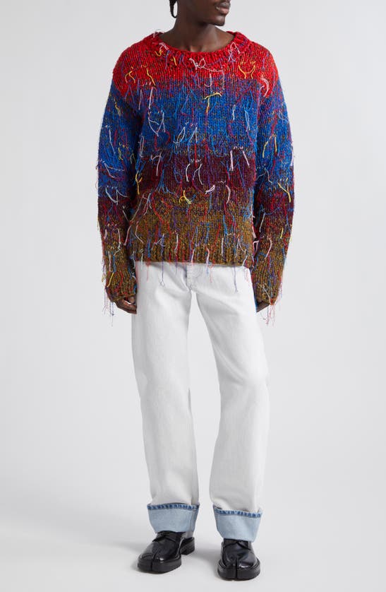 Shop Maison Margiela Frayed Crewneck Marled Sweater In Mix Colors