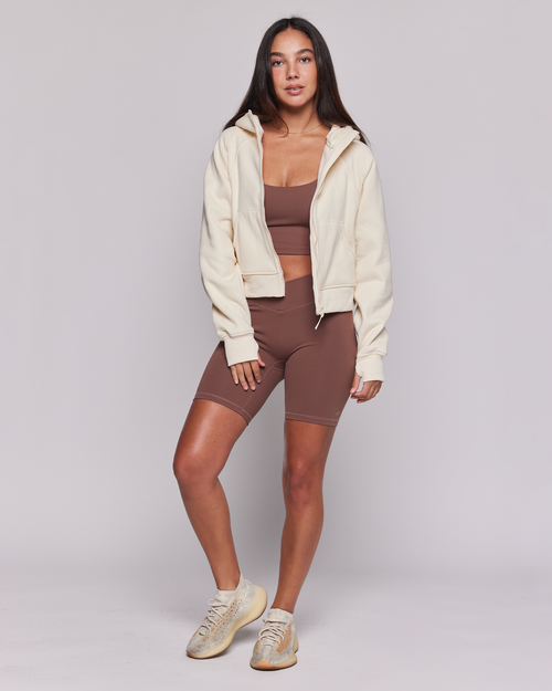 Rebody Active Effortless Fleece Full Zip Hoodie In Bone