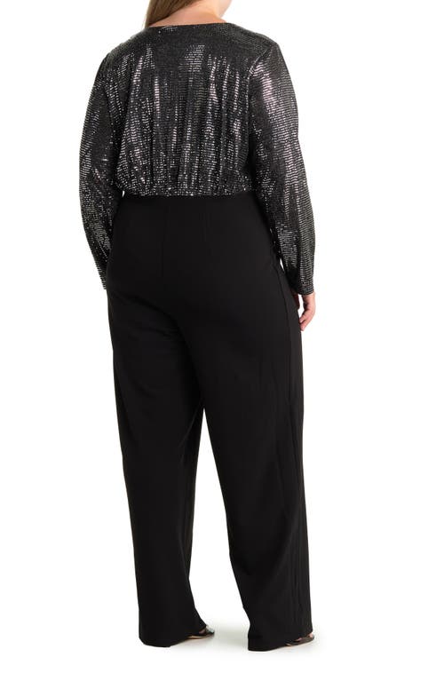 By Design Sandra Dico Dot Sequin Long Sleeve Jumpsuit In Black/silver