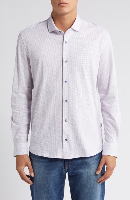 Microcheck Performance Knit Button-Up Shirt in Lavender