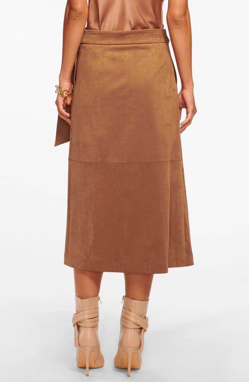 Shop Ramy Brook Delphia Faux Suede Wrap Skirt In Saddle