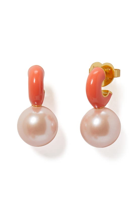 Shop Kate Spade Imitation Pearl Drop Earrings In Coral