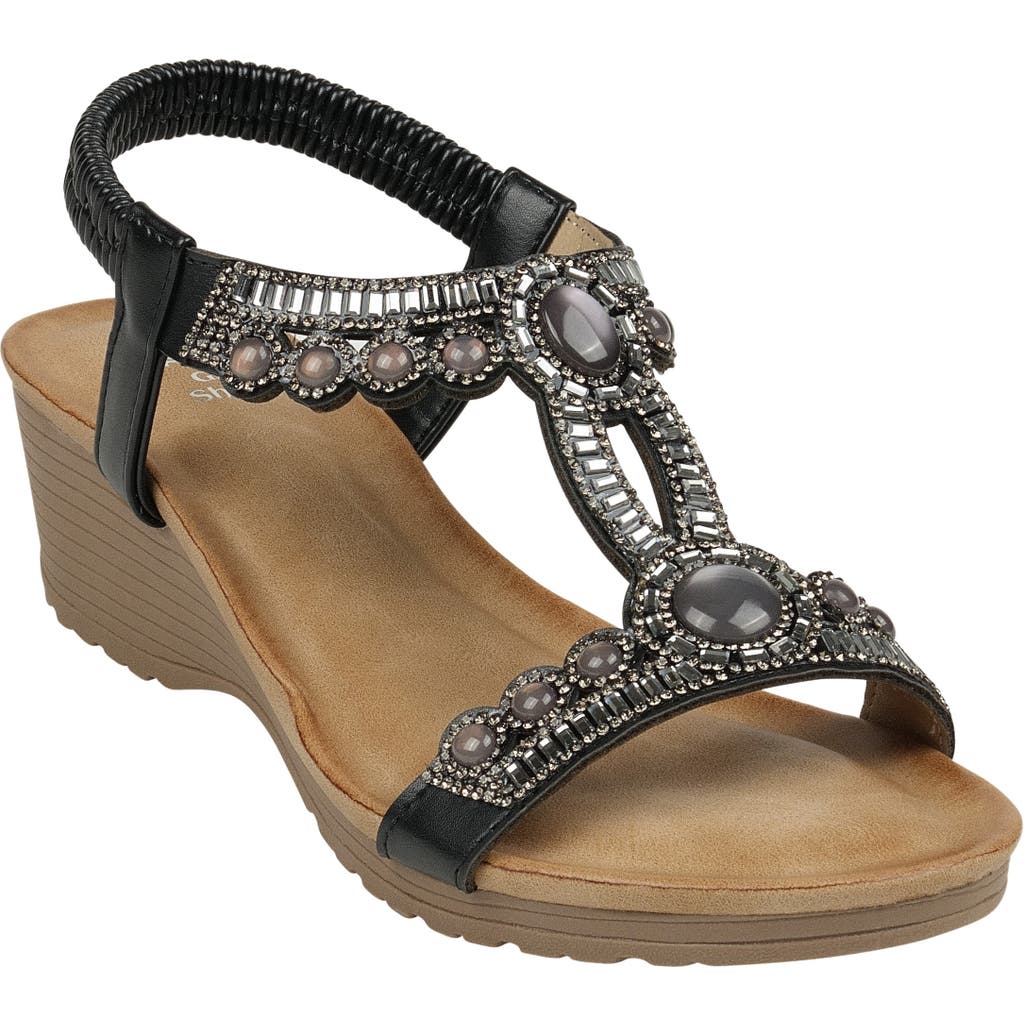 Good Choice New York Fiah Embellished Ankle Strap Wedge Sandal In Black