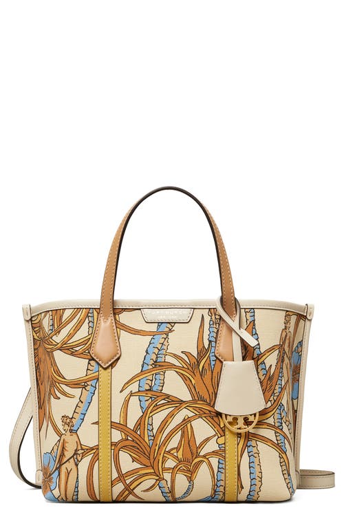 Tory Burch Perry Print Canvas Small Triple Compartment Tote in French Cream  Climbing Palms