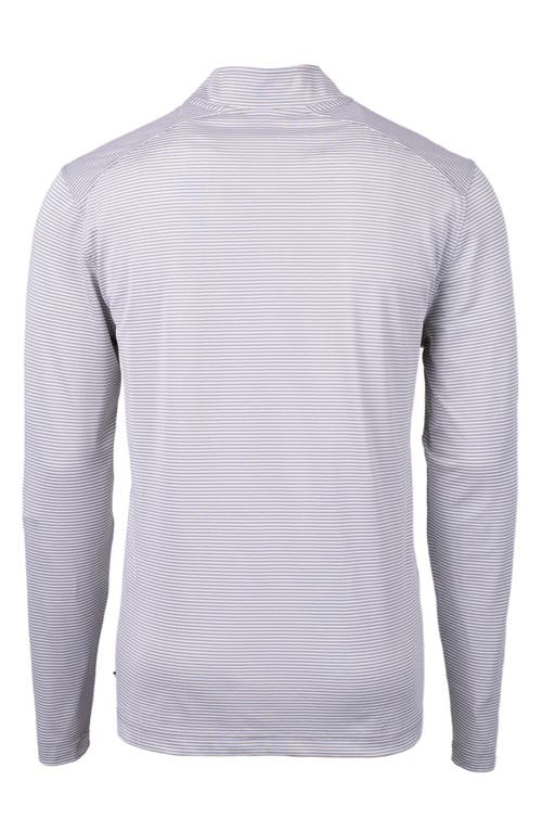 Shop Cutter & Buck Micro Stripe Quarter Zip Recycled Polyester Piqué Pullover In Polished/white